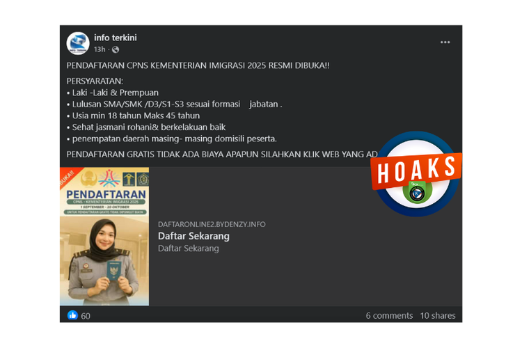 Hoaks, tautan pendaftaran CPNS Kementerian Imigrasi 2025