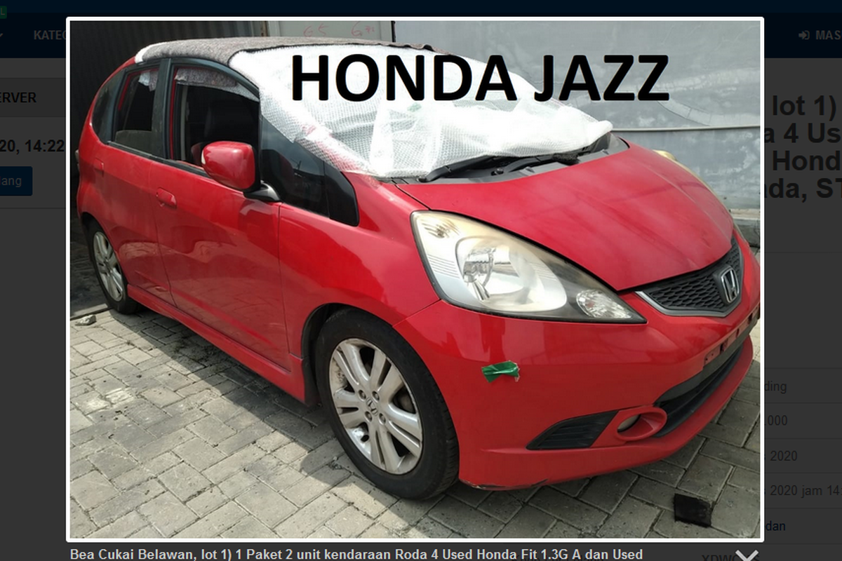 Mobil Honda Jazz yang akan dilelang oleh Bea Cukai di lelang.go.id (tangkapan layar dari lelang.go.id)