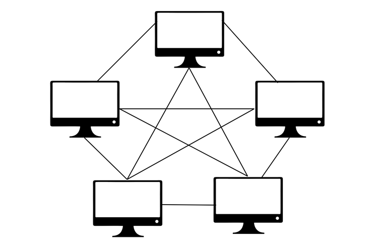 Ilustrasi topologi mesh. Terdapat ciri-ciri topologi mesh yang membedakan dengan jenis topologi lainnya. Misalnya, setiap node pada topologi mesh bisa berfungsi sebagai router. 

