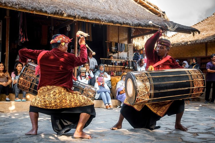 Gendang Beleq performance in the tourist village of Lombok Island.