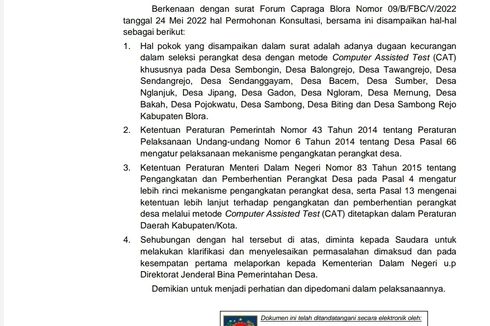 Ada Dugaan Kecurangan Seleksi Perangkat Desa, Kemendagri Minta Klarifikasi Pemkab Blora