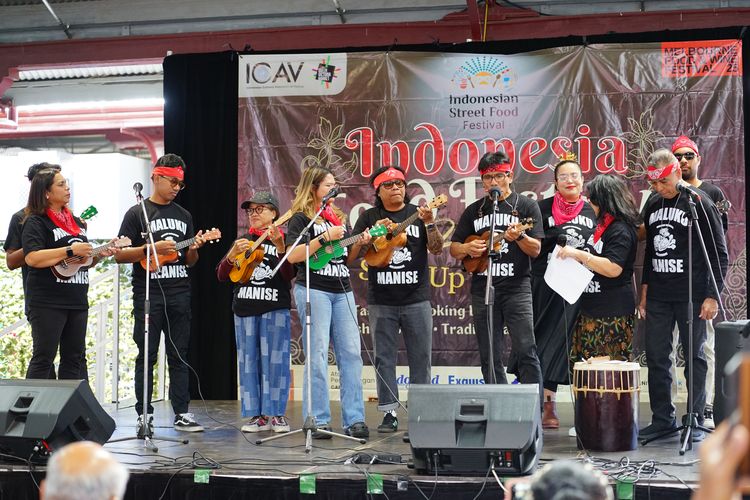 Penampilan Maluku Basudara di Indonesian Street Food Festival (ISFF) 2025 di Queen Victoria Market pada 22-23 Maret 2025. 