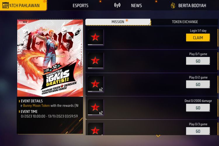 Daftar misi yang harus dikerjakan untuk mengeklaim karakter gratis Ignis di Free Fire