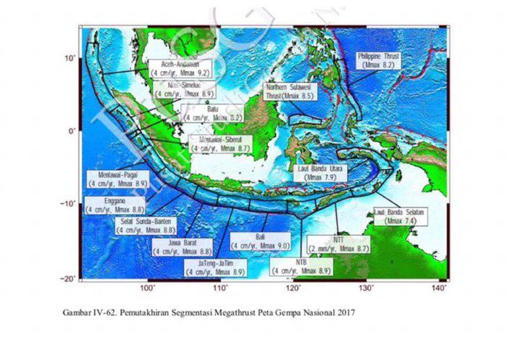 Pemutakhiran segmentasi Megathrust Peta Gempa Nasional 2017.