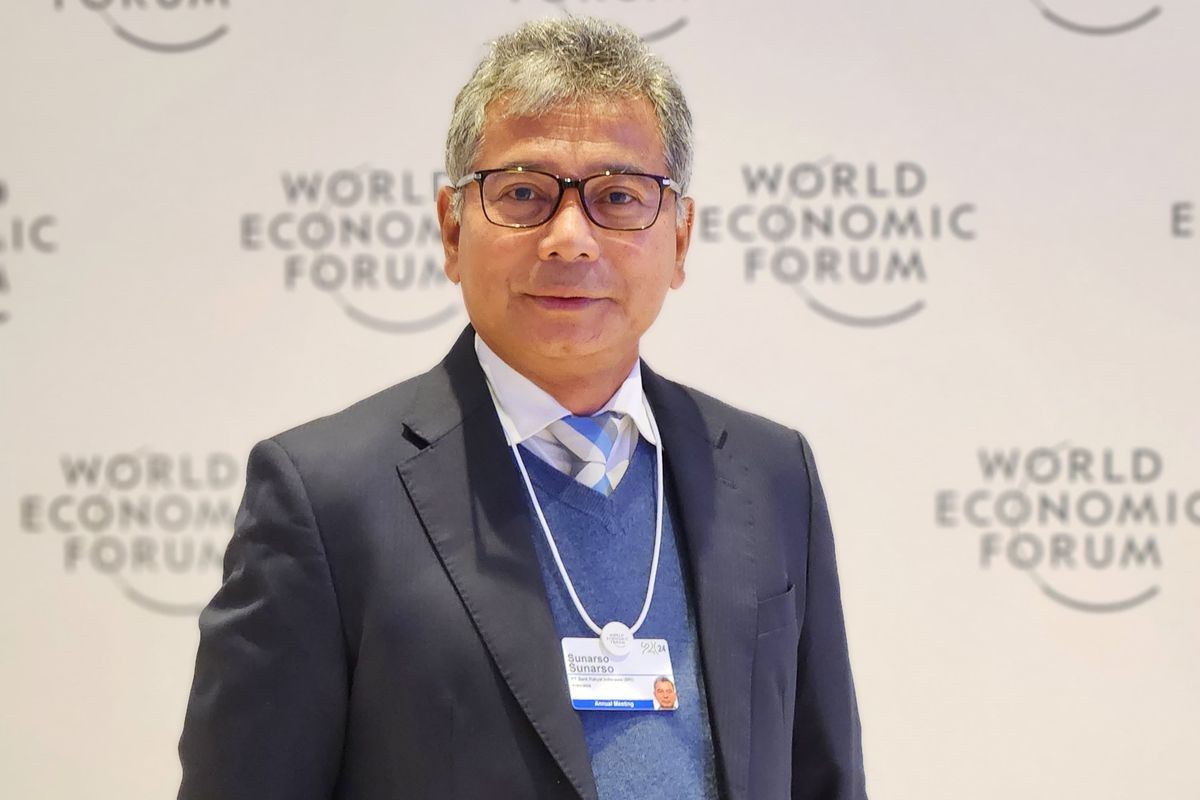 Direktur Utama BRI Sunarso ketika menghadiri gelaran World Exonomic Forum (WEF) 2024 di Davos, Swiss