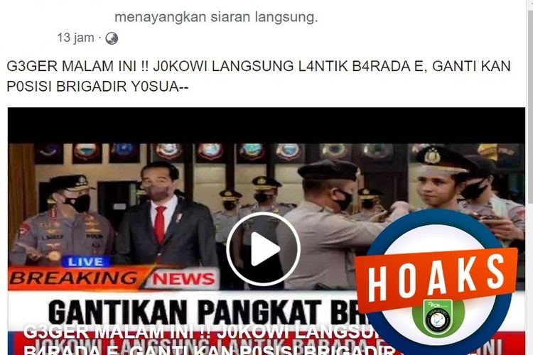 Hoaks, Jokowi lantik Bharada E gantikan posisi Brigadir J