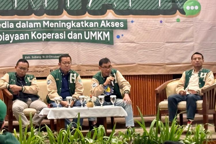 Direktur Utama Lembaga Pengelola Dana Bergulir Koperasi dan Usaha Mikro, Kecil, dan Menengah (LPDB-KUMKM), Supomo dalam acara Media Gathering LPDB-KUMKM di Subang, (19/10/2024).