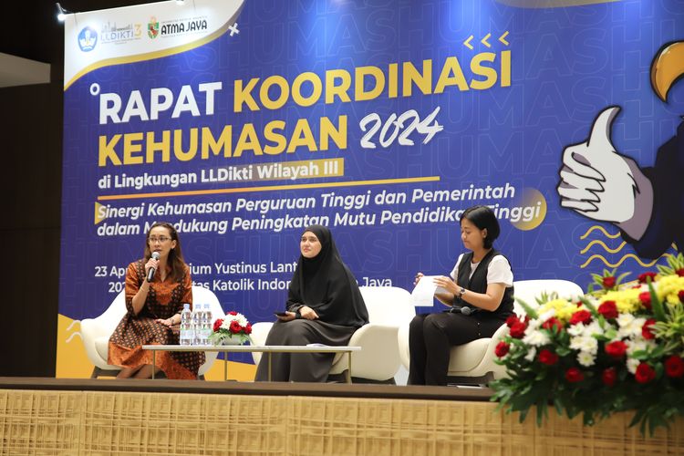 LLDikti Wilayah III dan Unika Atma Jaya menggelar Rapat Koordinasi Kehumasan 2024 pada 23 April 2024.