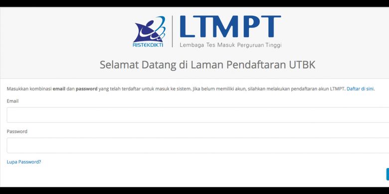 Laman resmi pendaftaran UTBK 2019