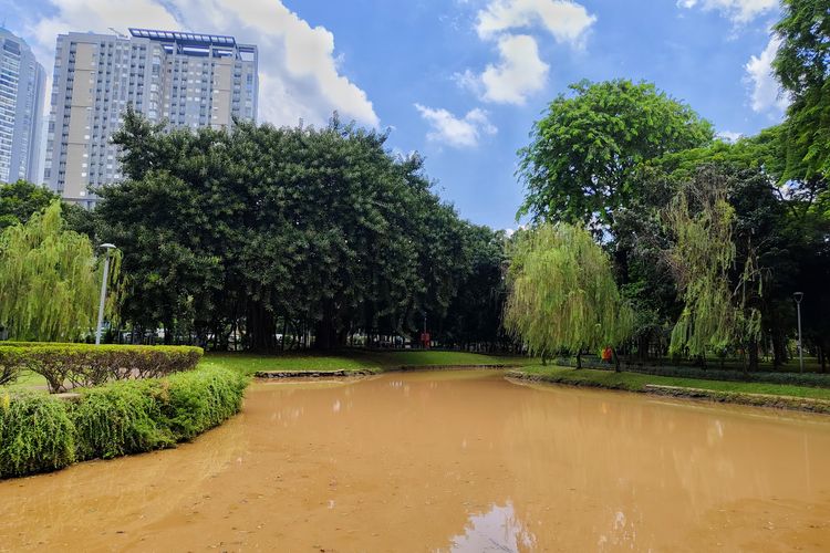 Danau buatan di Taman Cattleya, kawasan wisata terbuka hijau di Jakarta Barat, Selasa (14/10/2025). 
