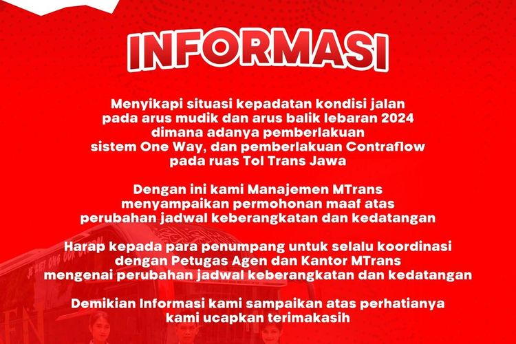 Infomasi dari management Mtrans