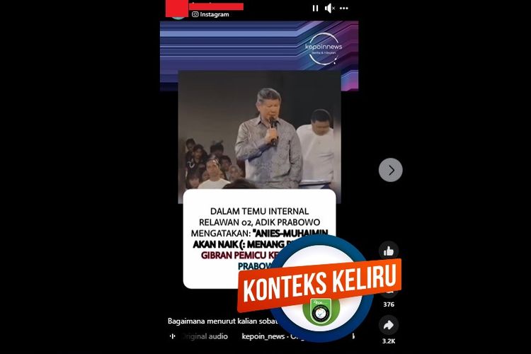 Tangkapan layar Facebook narasi yang mengklaim Hashim Djojohadikusumo mengatakan, pasangan Anies-Muhaimin akan menang di Pemilu 2024