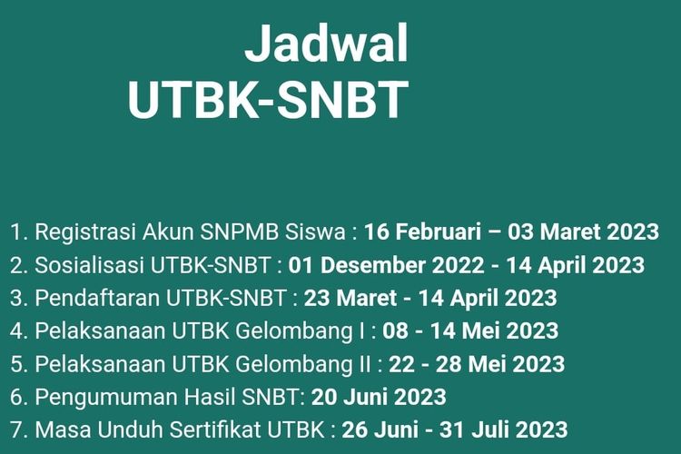 Jadwal UTBK SNBT 2023 yang harus diperhatikan calon mahasiswa.