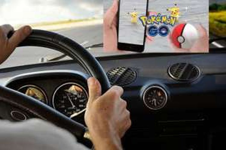 Ilustrasi berkendara sambil main game Pokemon Go