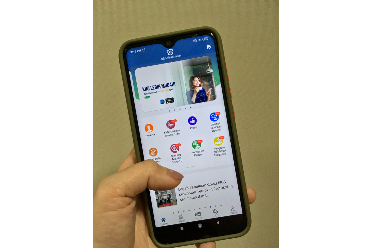 Tampilan aplikasi Mobile JKN milik BPJS Kesehatan.