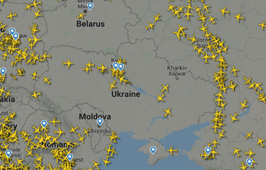 Tangkap layar lalu lintas udara Ukraina pukul 19.14 pada Selasa (15/2/2022) dilansir dari flightradar24. 