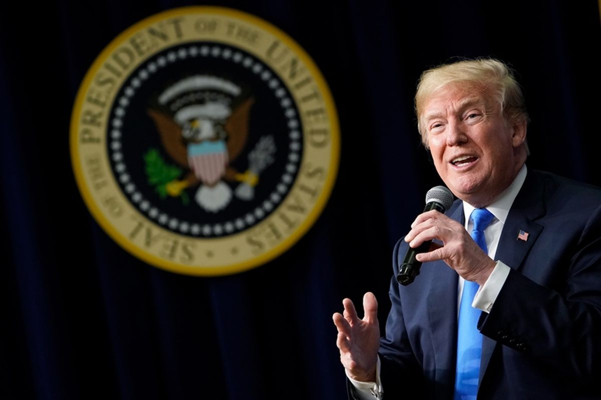 Presiden Amerika Serikat Donald Trump berbicara di acara Generation Next, sebuah Forum Gedung Putih yang menghadirkan kaum milenial dan pejabat pemerintah pada Kamis (22/3/2018), di Washington DC. (AFP/Mandel Ngan)