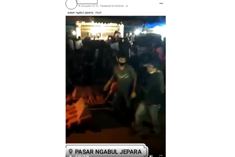Tangkapan layar unggahan hoaks kericuhan di Pasar Ngabul, Jepara.