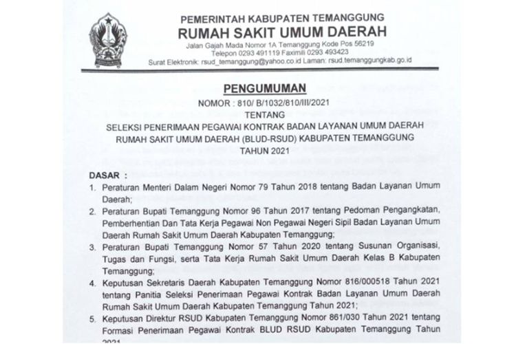 Lowongan Kerja Di Rsud Temanggung Butuh 76 Pegawai Lulusan Sma Hingga S1 Halaman All Kompas Com