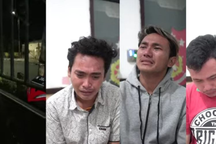 Tangkapan layar video tiga pemuda menangis minta maaf usai hina Satgas yang sedang berpatroli pada malam tahun baru.