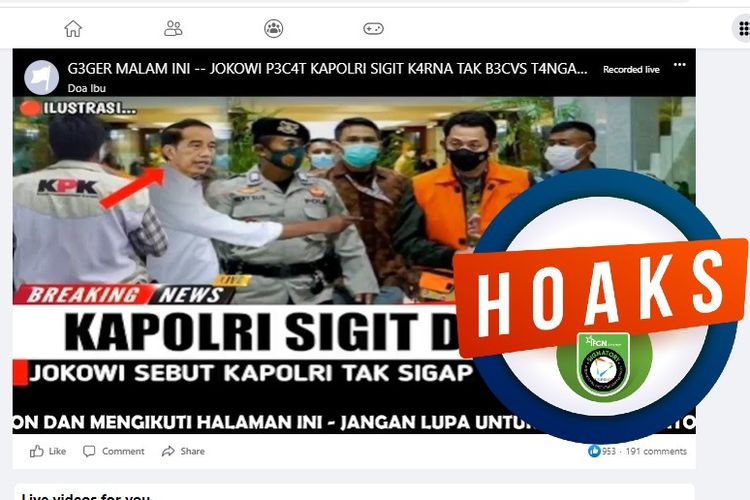 Tangkapan layar Facebook narasi yang menyebut bahwa Jokowi memecat Kapolri Listyo Sigit dari jabatannya
