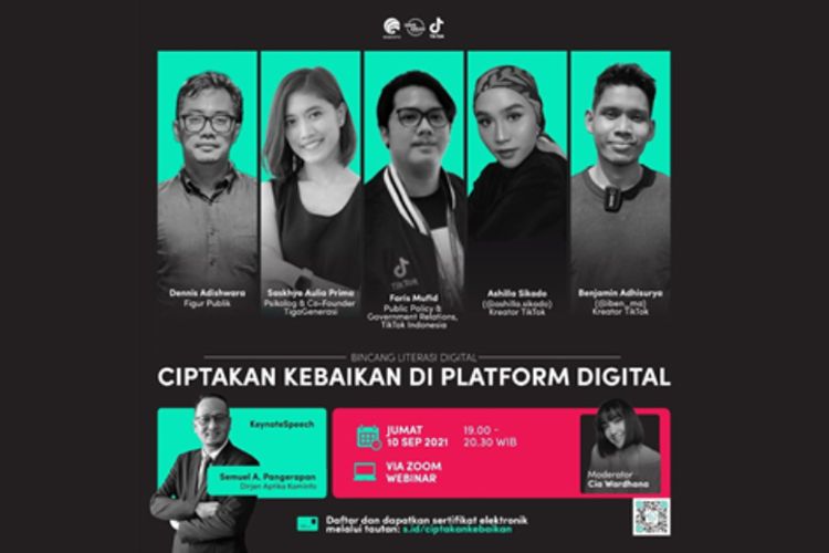 Webinar bertema ?Bincang Literasi Digital: Ciptakan Kebaikan di Platform Digital? yang diadakan oleh Kemenkominfo. 