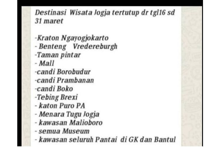 Hoaks Malioboro Dan Tempat Wisata Di Yogyakarta Tutup 16 31 Maret 2020 Halaman All Kompas Com