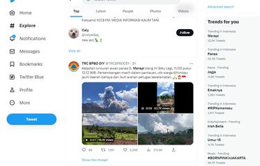 Tangkapan layar trending topik erupgi Gunung Merapi hari ini, Sabtu (11/3/2023).