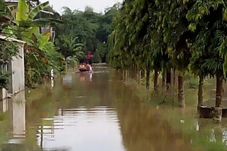 Banjir di Dusun Kesongo, Mojolaban, Sukoharjo, Kamis (2/2/2017).