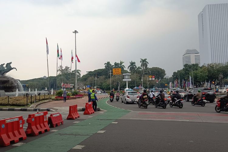 Situasi terkini Kawasan Bundaran Patung Kuda, Monas, Jakarta Pusat, Senin (22/5/2023).