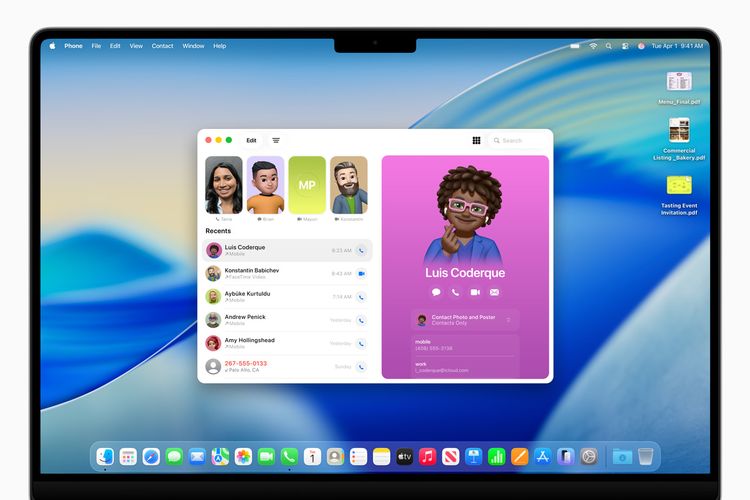 Tampilan baru aplikasi Phone di MacOS 26 Tahoe.