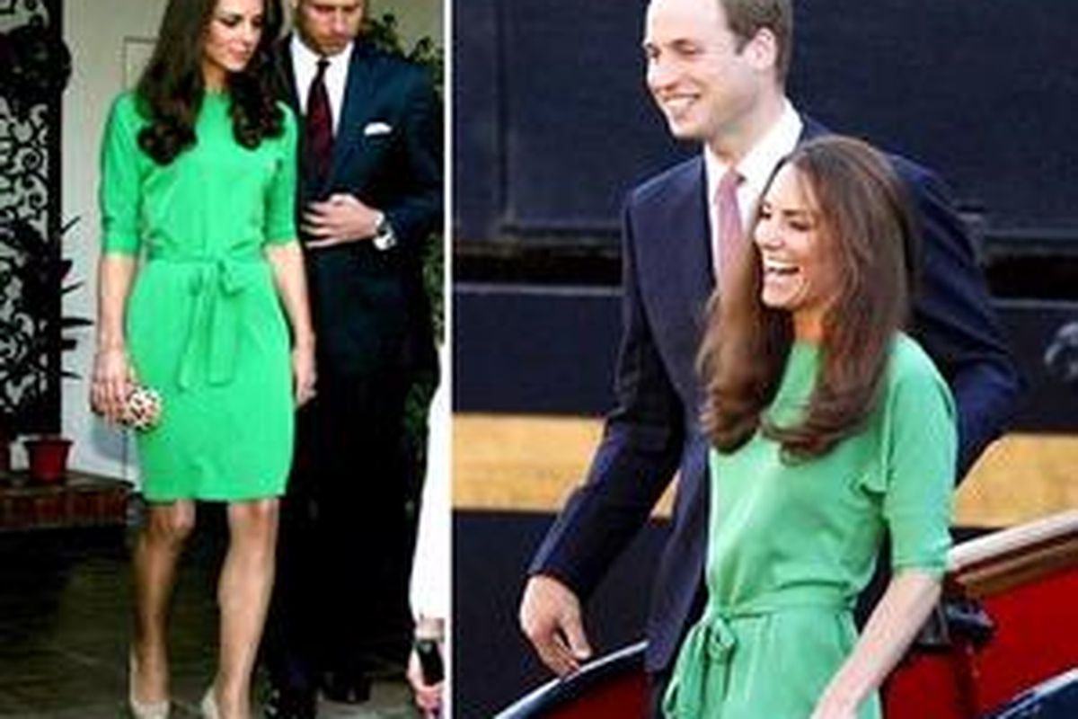 Kate Middleton dengan gaun DVF di Amerika (kiri), dan di Edinburgh.