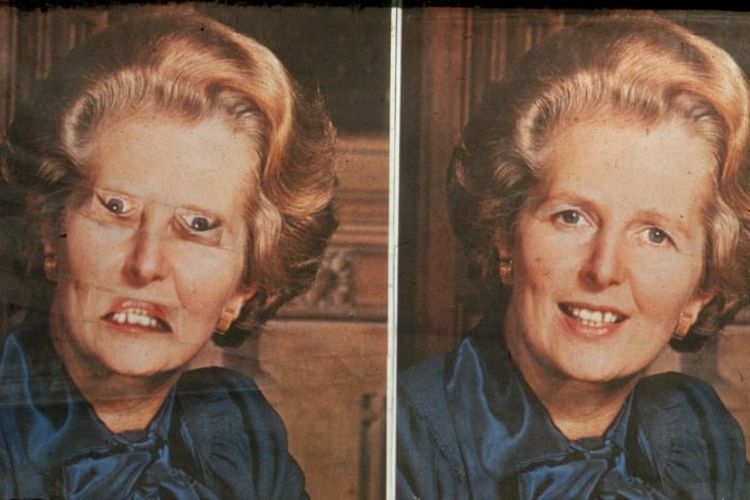 Foto Thatcher yang sudah dimodifikasi (kiri), foto Thatcher yang sebenarnya (kanan).