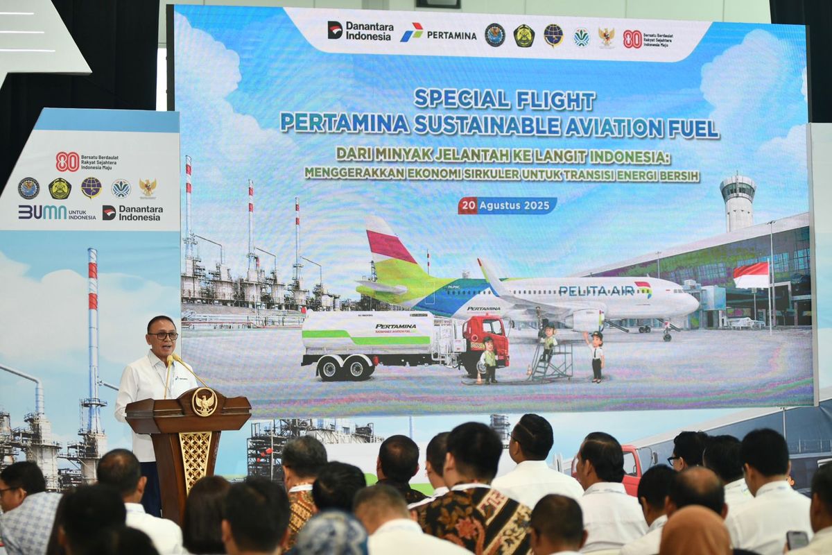 Komisaris Utama Pertamina Mochamad Iriawan saat menghadiri peluncuran penerbangan perdana Pertamina SAF berbahan bakar minyak jelantah di Terminal 3 Bandara Soekarno Hatta, Jakarta, Rabu (20/8/2025).