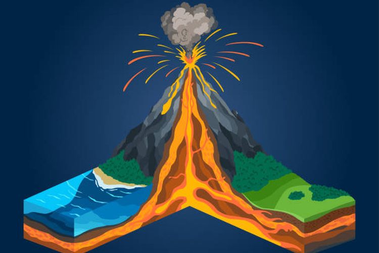 Ilustrasi perbedaan gempa tektonik dan vulkanik.