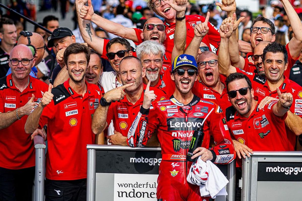 Francesco Bagnaia saat menang pada MotoGP Mandalika 2023