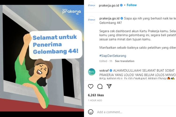 Hasil seleksi Kartu Prakerja gelombang 44 sudah diumumkan pada Jumat (9/9/2022) siang ini.