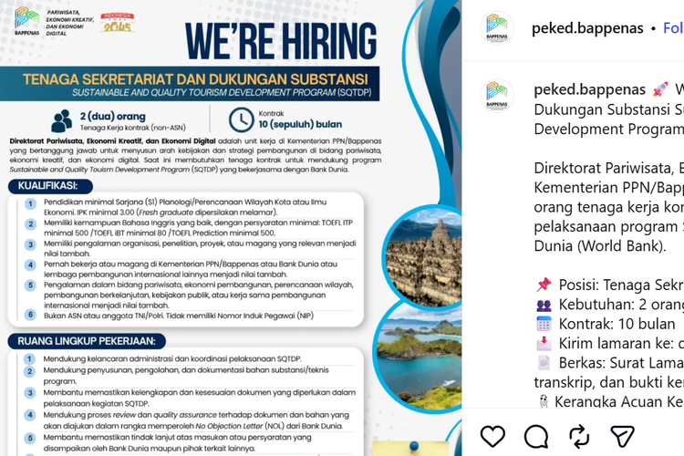 Bappenas Buka Lowongan Kerja Oktober 2026, Lulusan S1 Bisa Melamar