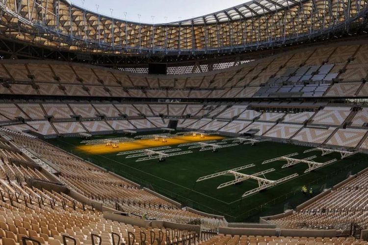 Penampakan bagian dalam Stadion Lusail, lokasi Final Piala Dunia 2022. Stadion Lusail atau Lusail Stadium akan menggelar laga final Piala Dunia 2022 yang mempertemukan Argentina dengan Perancis pada Minggu (18/12/2022) malam WIB.