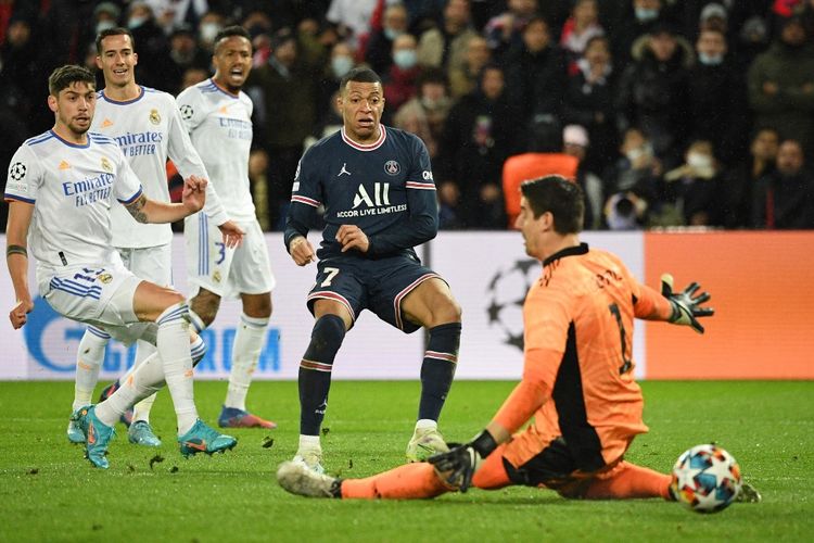 Kylian Mbappe menjadi penentu kemenangan Paris Saint-Germain atas Real Madrid pada laga leg pertama babak 16 besar Liga Champions 2021-2022 di Stadion Parc des Princes, Paris, Perancis, Rabu (16/2/2022) dini hari WIB.