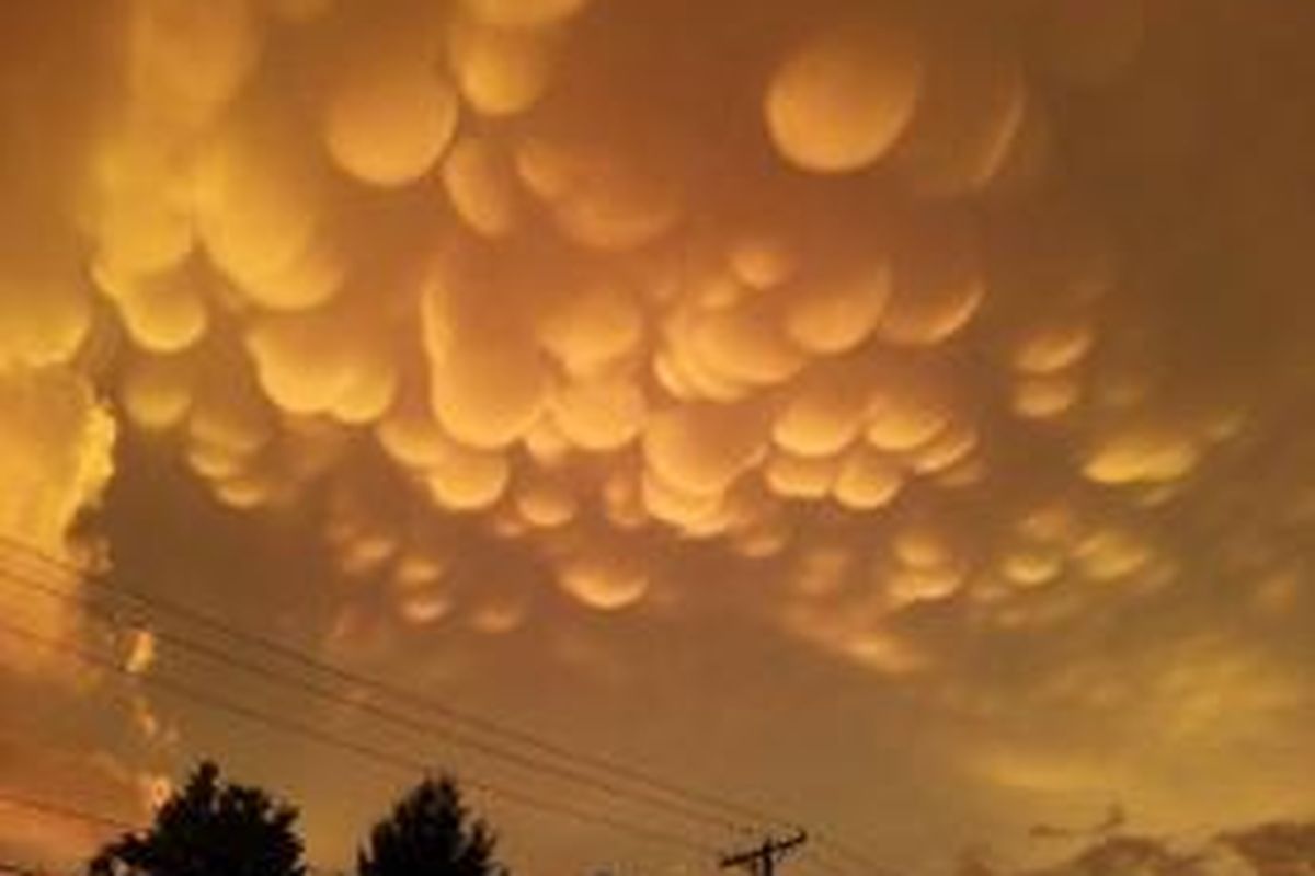 Awan mammatus yang terlihat di langit Michigan. Awan ini bisa menjadi pertanda akan datangnya tornado.