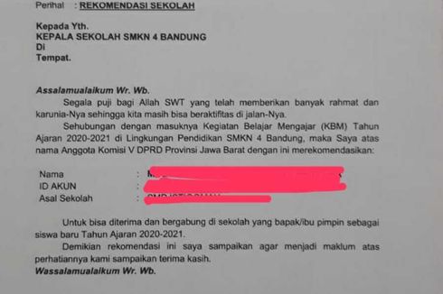 Beredar Surat Rekomendasi Anggota DPRD Jabar Loloskan Siswa PPDB