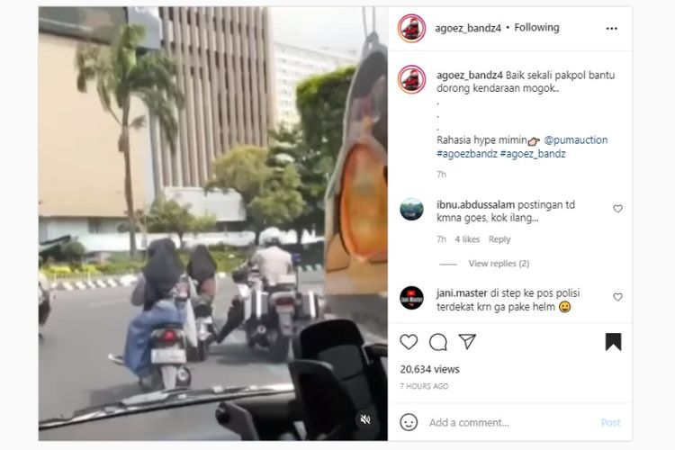 Video polisi mengendarai motor yang mendorong motor lain menggunakan kaki viral di media sosial