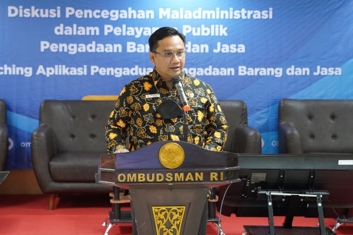 Anggota Ombudsman RI, Yeka Hendra Fatika saat meluncurkan aplikasi pengaduan terkait pengadaan barang dan jasa Pemerintah, Rabu (2/2/2022).