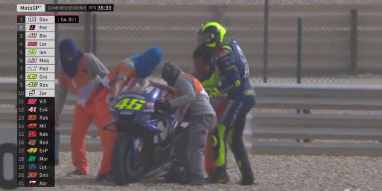 Valentino Rossi terjatuh di FP3 MotoGP Qatar 2018