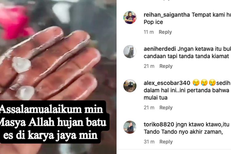 Hujan es terjadi di Palembang hingga akhirnya viral di media sosial Instagram.