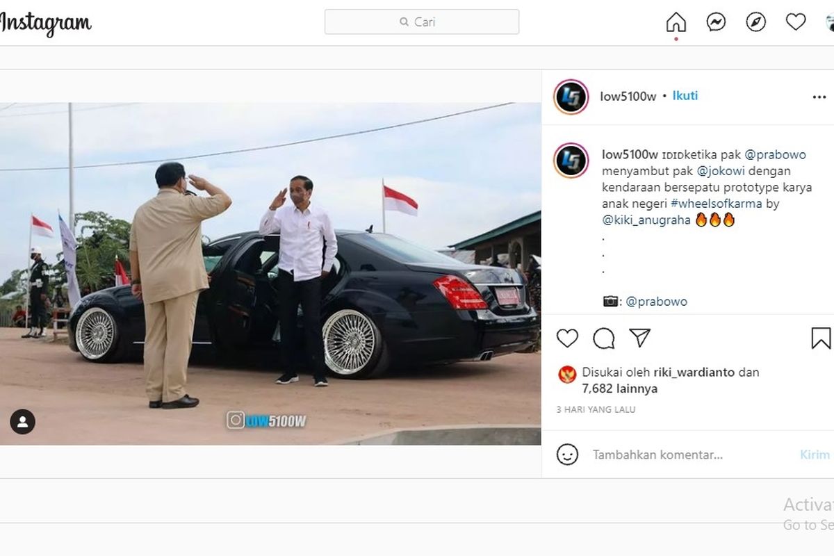 Foto viral mobil presiden Jokowi menggunakan pelek lansiran Karma.