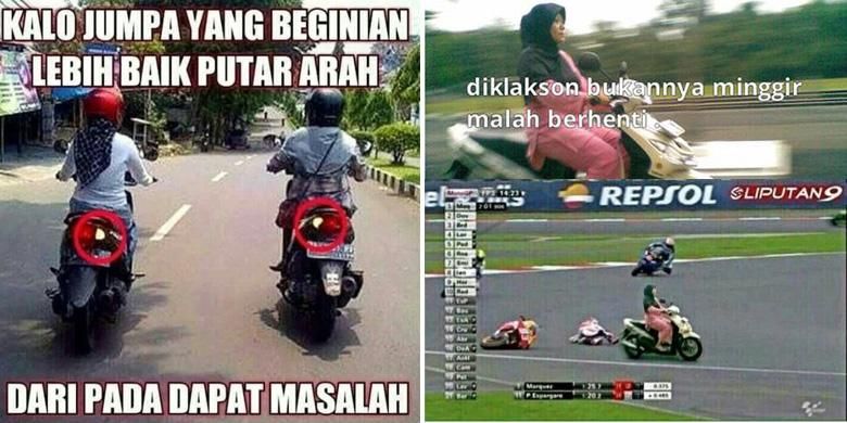 Meme ibu-ibu yang kerap bikin kesal saat naik motor di jalan.