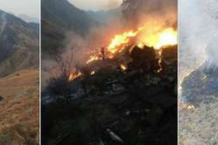 Pesawat ATR milik maskapai PIA Pakistan yang membawa 47 orang terbakar saat jatuh pada Rabu (7/12/2016).