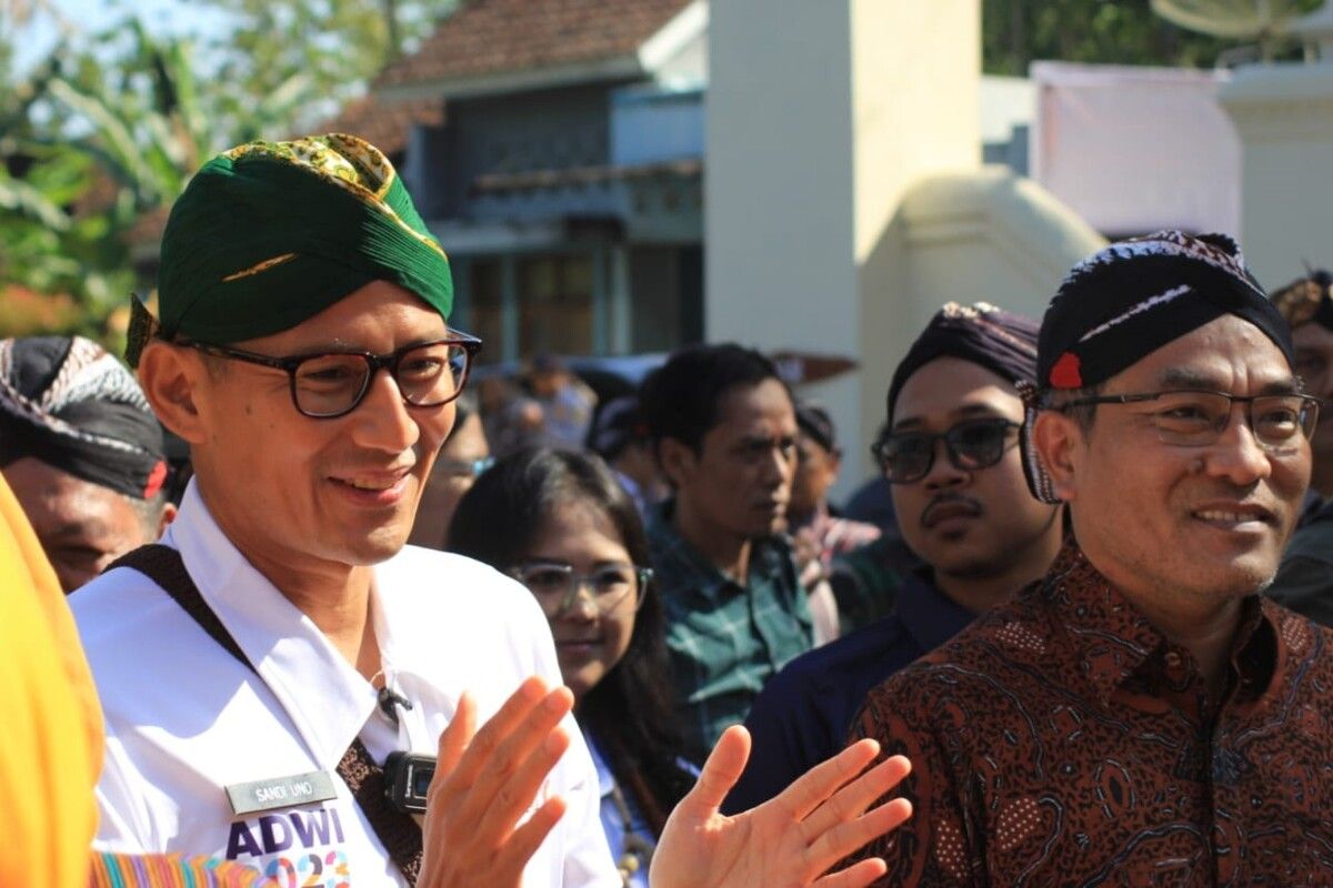 Sandiaga Uno saat berkunjung ke Imogiri, Bantul. Minggu (28/5/2023)